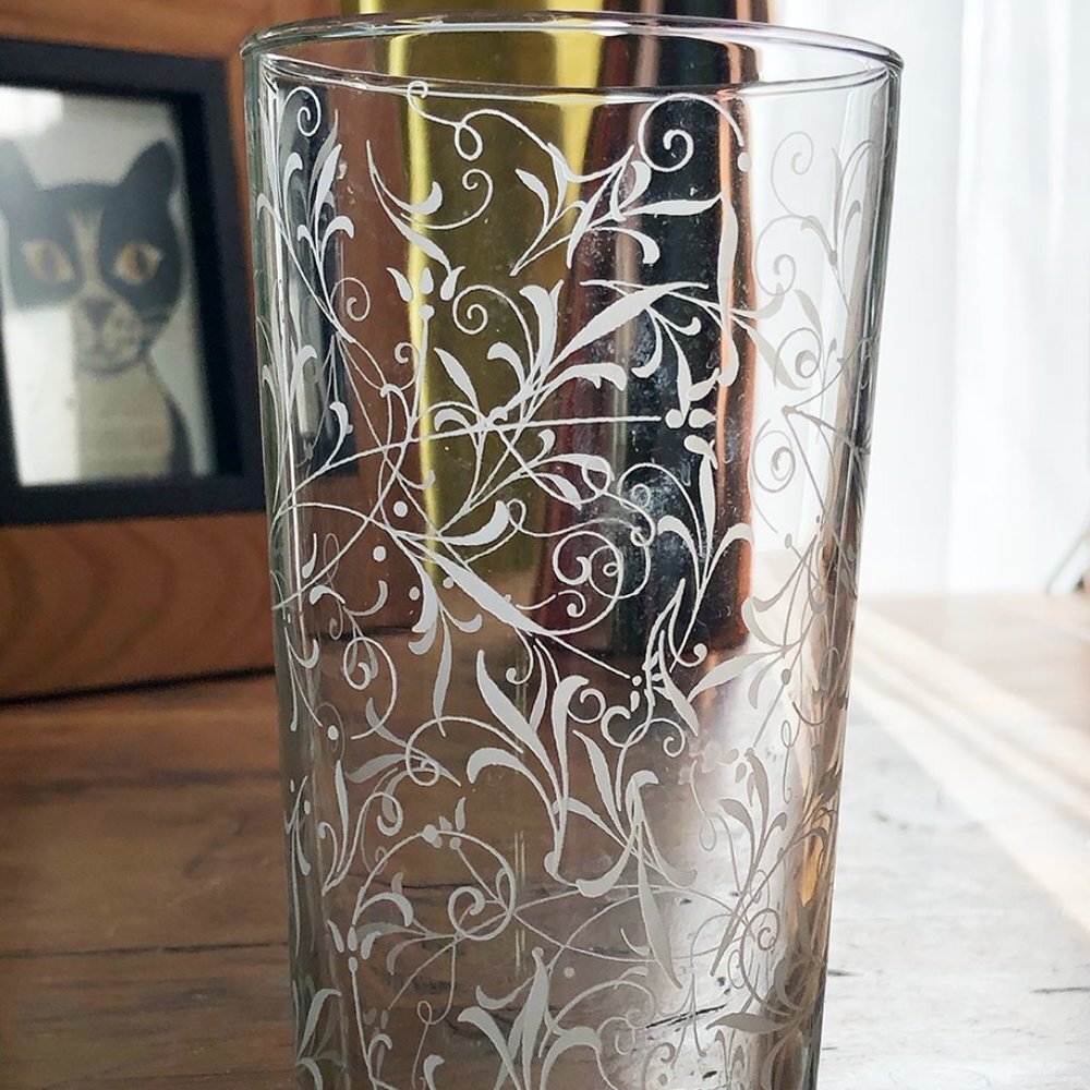 6 Etched Juice / Water Glasses - Picture 3 of 6